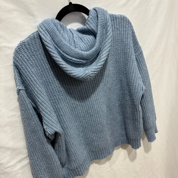 American Eagle Blue Knit Hoodie Sweater Small Cozy Pullover Layering Oversized - Picture 11 of 14